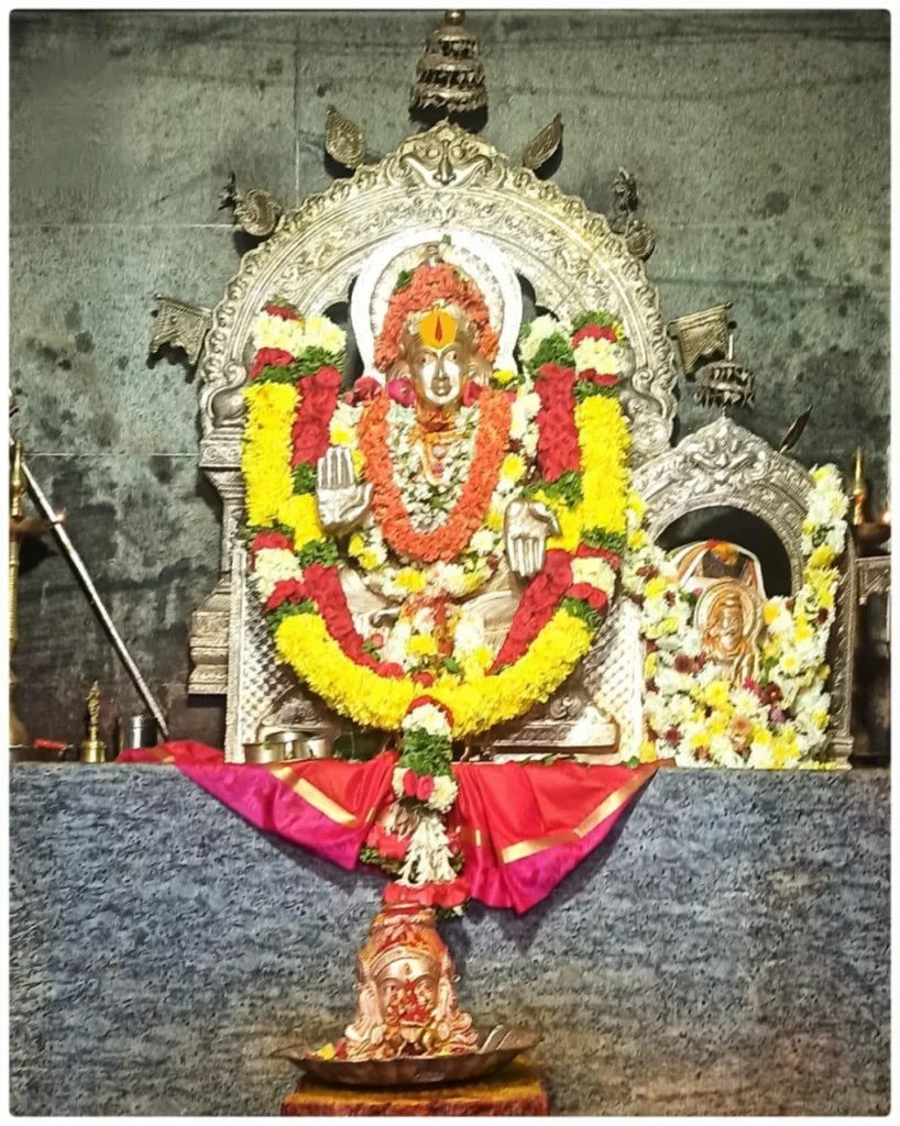 The image shows the idol of Sri Manchalamma Devi, the presiding deity of Mantralayam village.